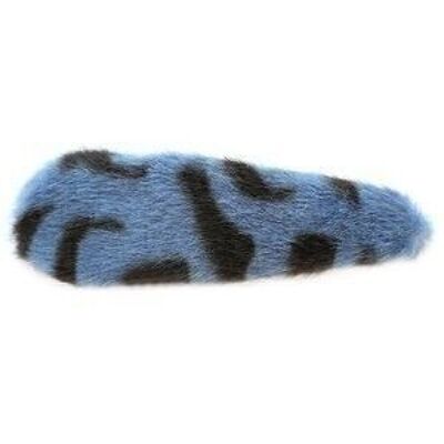 Barrette fausse fourrure bleu léopard