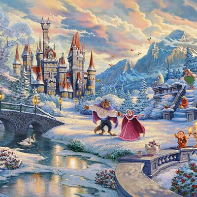 Disney, La Bella y la Bestia, Noche Mágica de Invierno, Edición Limitada de Navidad - Rompecabezas de 1000 piezas (Thomas Kinkade)