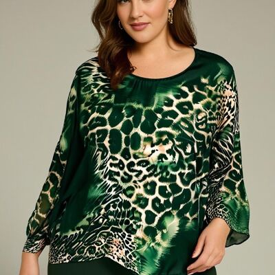 Blusa leopardata verde taglie forti (T7179A)