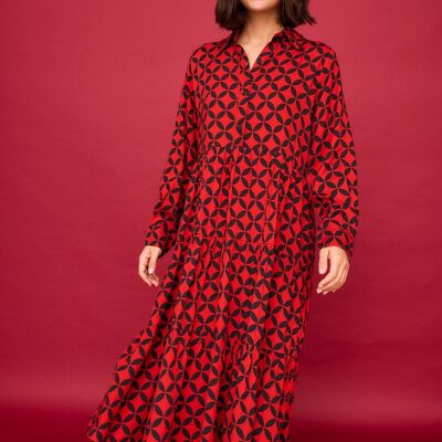 Vestido Largo Fuego Geo Rojo