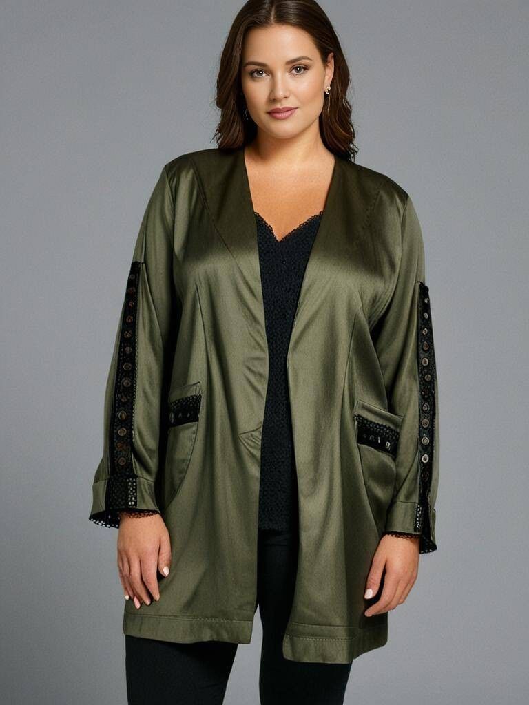 Veste à capuche grande taille en similicuir kaki (T251080)