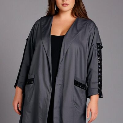 Veste à capuche grande taille en similicuir gris (T251080)