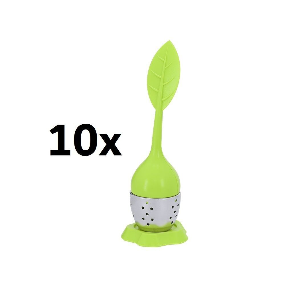 10 INFUSORI PER TÈ VERDE CHIARO IN SILICONE E ACCIAIO INOSSIDABILE. INCLUDE UNA BASE IN SILICONE, IDEALE PER RIPORRE L'INFUSORE DOPO L'USO, PREVENENDO GOCCIOLAMENTI E MANTENENDO PULITA LA SUPERFICIE.