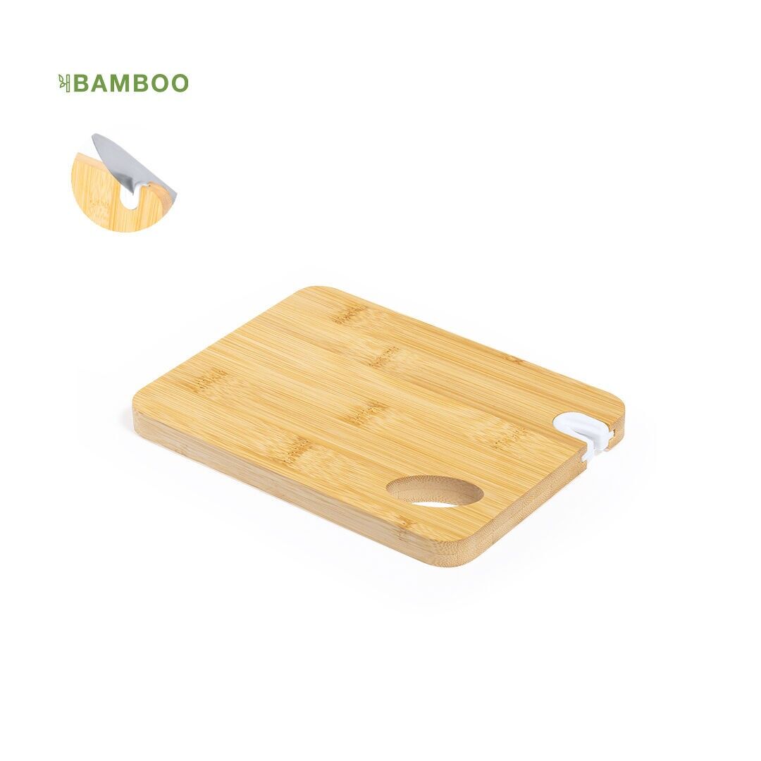 SHARPENING BOARD MADE OF SOFT BAMBOO. WITH PRACTICAL KNIFE SHARPENER ON THE EDGE FOR AN ALWAYS PRECISE CUT AND DIE-CUT FOR EASY HANDLING AND STORAGE. INDIVIDUALLY PACKED IN A KRAFT DESIGN BOX.15 X 20 X 1.5 CM | 300 GR.