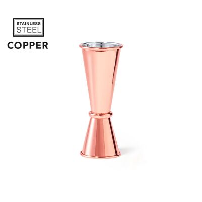 DISTRIBUTEUR DE BOISSONS FABRIQUÉ EN ACIER INOXYDABLE AVEC REVÊTEMENT EXTÉRIEUR EN CUIVRE GALVANISÉ. 2 DISTRIBUTEURS : SIMPLE 25ML ET DOUBLE 50ML. PRÉSENTÉ DANS UN BOÎTIER INDIVIDUEL ATTRAYANT.
