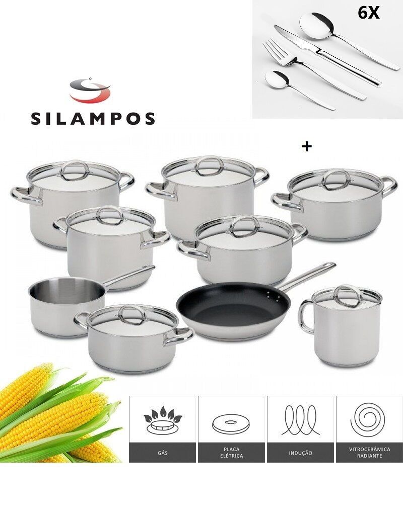 SUPREME SILAMPOS SET 9 PEZZI IN ACCIAIO INOX 18/10 + 24 POSATE IN ACCIAIO INOX CON COLTELLO DA BISTECCA
