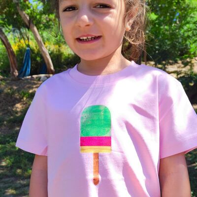 T-shirt enfant Meladi en coton biologique - glace sur bâtonnet rose