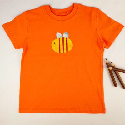 Chemise enfant Meladi en coton bio - bourdon sur orange