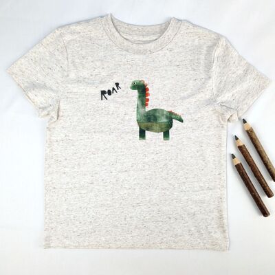 Maglietta per bambini Meladi in cotone biologico - Dinosauro in Eco Heather