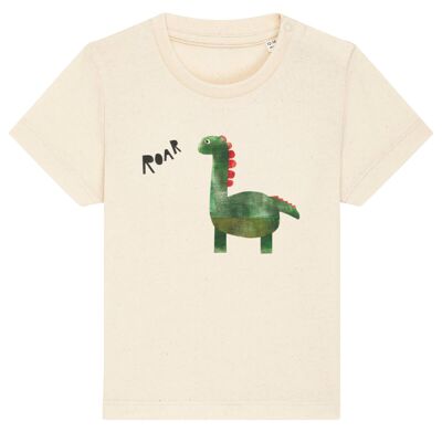 Camiseta de algodón orgánico para bebé Meladi Kids - Dinosaurio en crudo natural