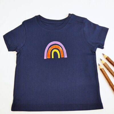 Camisa de bebé de algodón orgánico Meladi Kids - Arcoíris sobre azul marino