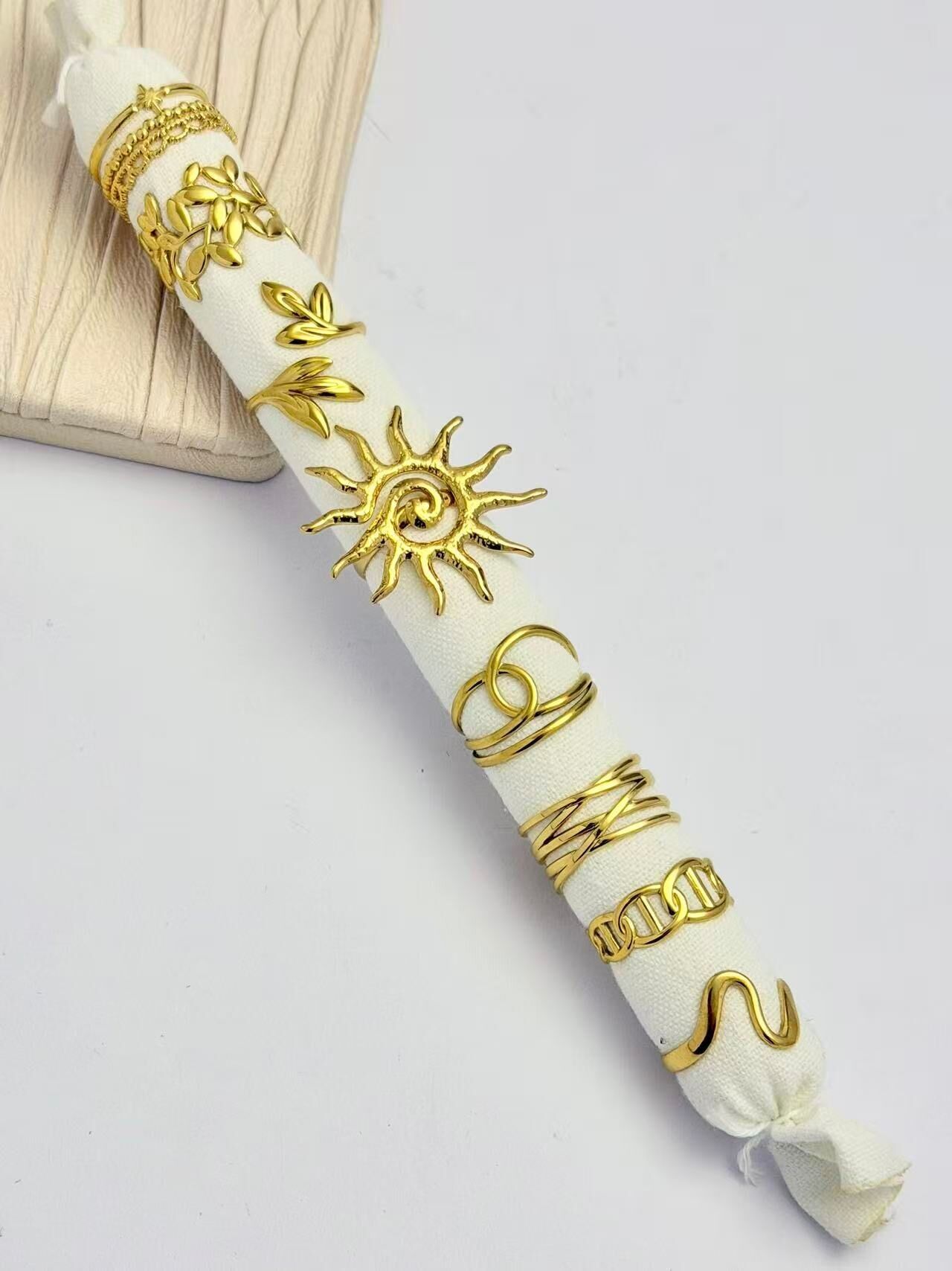 Set of 8 adjustable stainless steel trendy rings