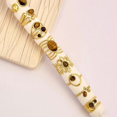 Juego de 8 anillos adornados con piedra natural Ojo de Tigre