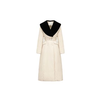 Elegante giacca a collo alto lunga in bianco e nero (nero e bianco sporco)
