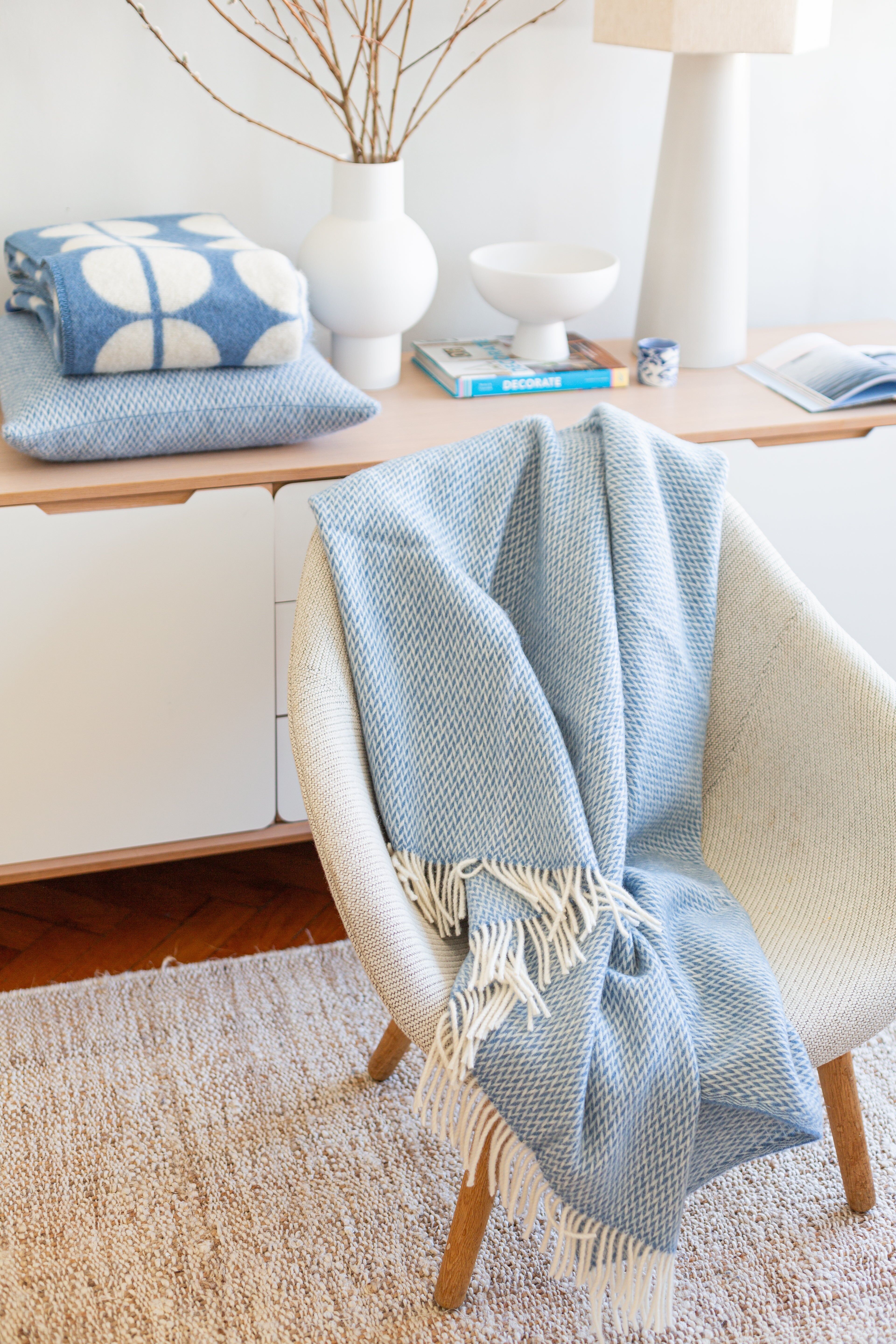 Fanny Blue Soft  Lightweight Pure Norwegian Wool Blanket