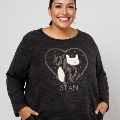 Plus size black cat pattern sweater (T9818A)