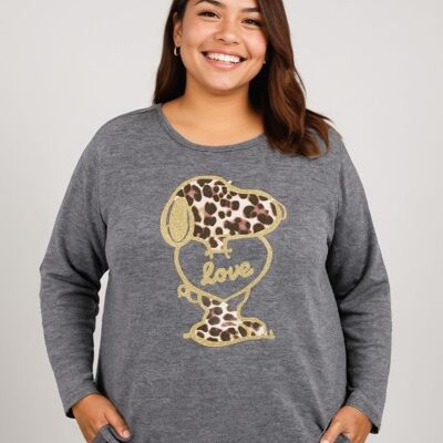 Maglione grigio con motivo a cane di taglia forte (T9818B)