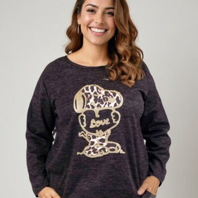 Maglione con motivo a cane nero di grandi dimensioni (T9818B)