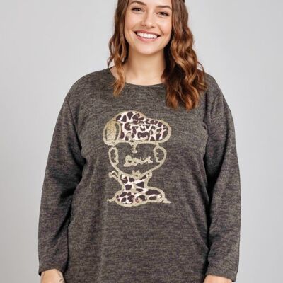 Suéter caqui con estampado de perro, talla grande (T9818B)