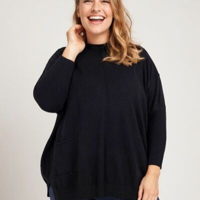 Maglione nero lavorato a maglia taglie forti (T1444)