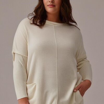 Maglione bianco lavorato a maglia taglie forti (T1444)