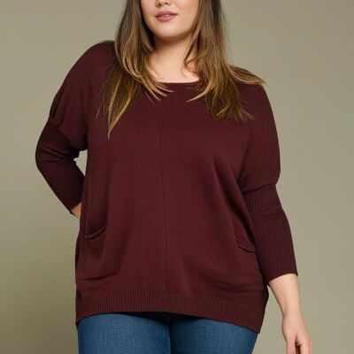 Maglione lavorato a maglia bordeaux taglia comoda (T1444)