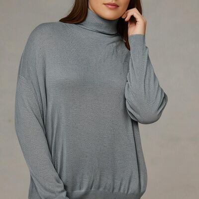 Maglione dolcevita grigio taglia comoda (T9360)