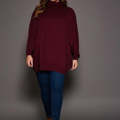 Maglione dolcevita bordeaux taglia comoda (T9360)