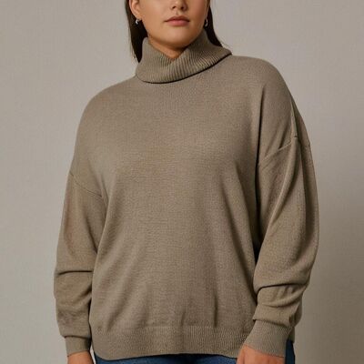 Maglione dolcevita color talpa taglie forti (T9360)