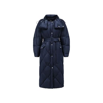 Giacca lunga in piumino scozzese (beige caldo e blu navy)