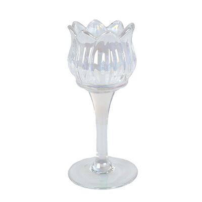 Portavelas de té tulipán de cristal perlado