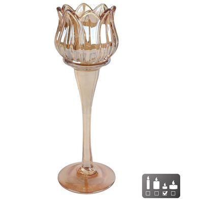 Portavelas de té tulipán de cristal ámbar
