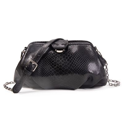 Bolso de hombro Marta de piel negra metalizada