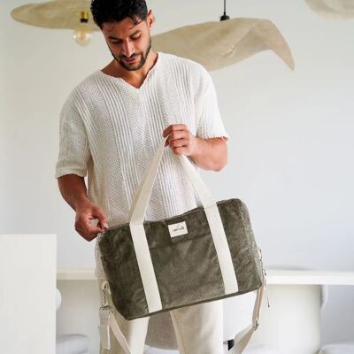 Borsa fasciatoio in velluto a coste color cachi Noah