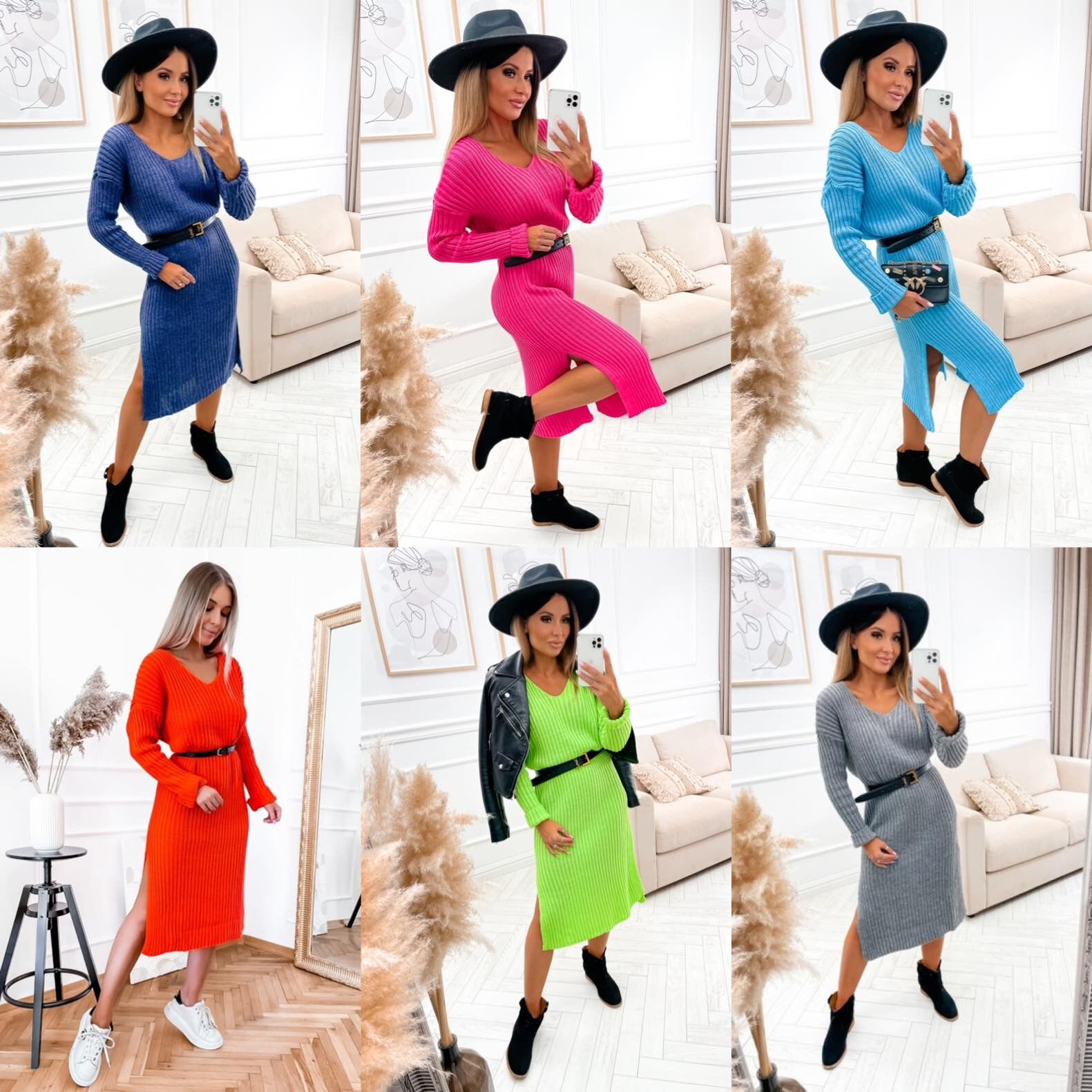 Knitted midi dress – Model CL5019 – Sold in packs of 5 pcs (mixed colors, random)