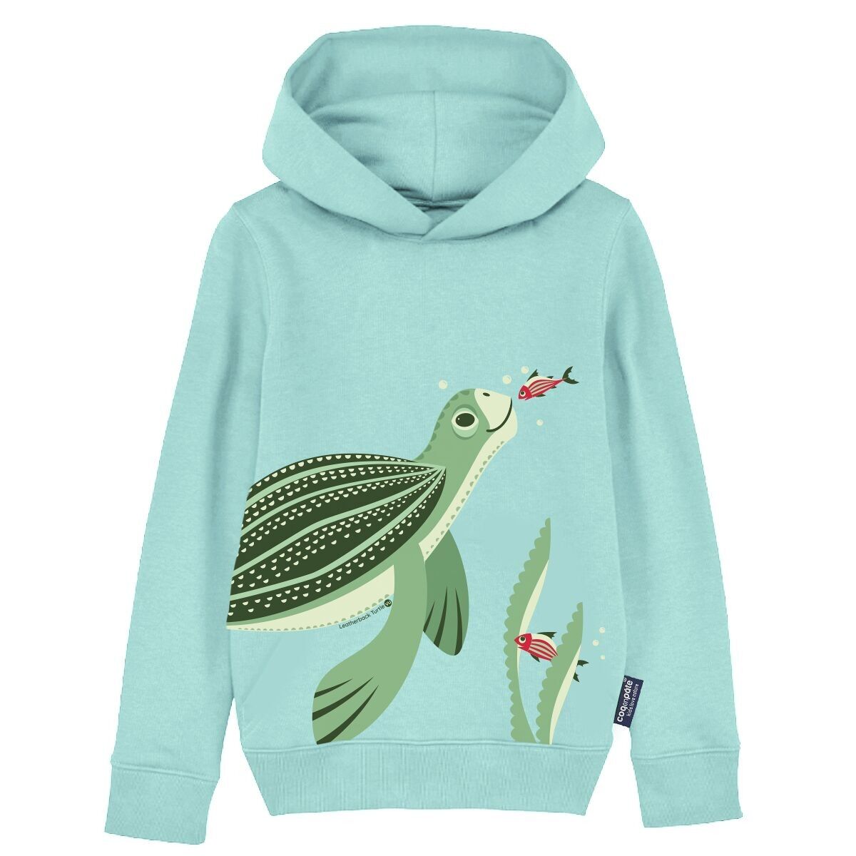 Felpa con cappuccio per bambini, cotone biologico, azzurro cielo - Tartaruga liuto