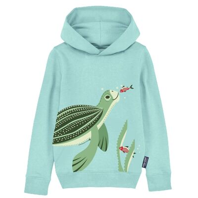 Felpa con cappuccio per adulti, cotone biologico, azzurro cielo - Tartaruga liuto