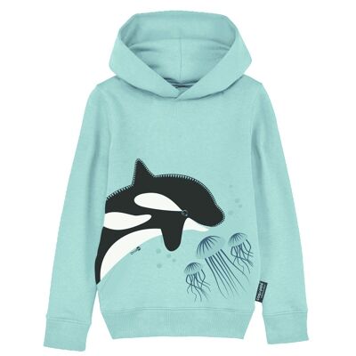 Felpa con cappuccio per adulti, cotone biologico, azzurro cielo - Orca