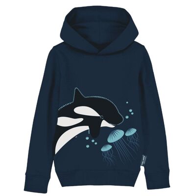 Felpa con cappuccio per adulti, cotone biologico, blu navy - Orca