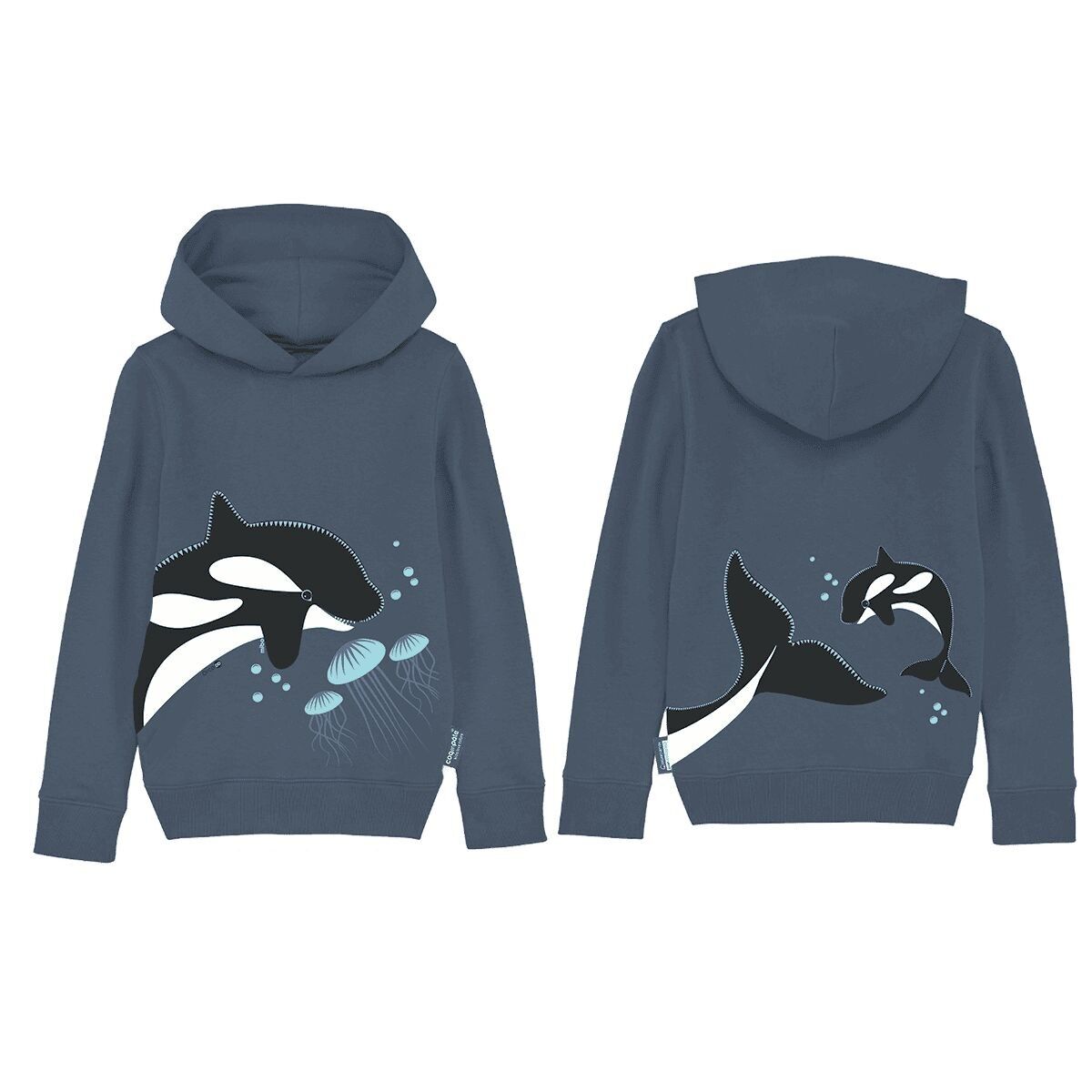 Felpa con cappuccio per adulti, cotone biologico, blu navy - Orca