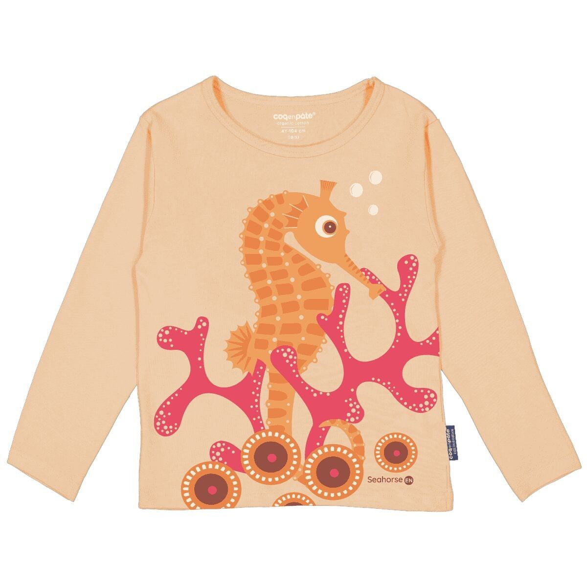 Maglietta rosa a maniche lunghe per bambini, cotone biologico - Hippocampe