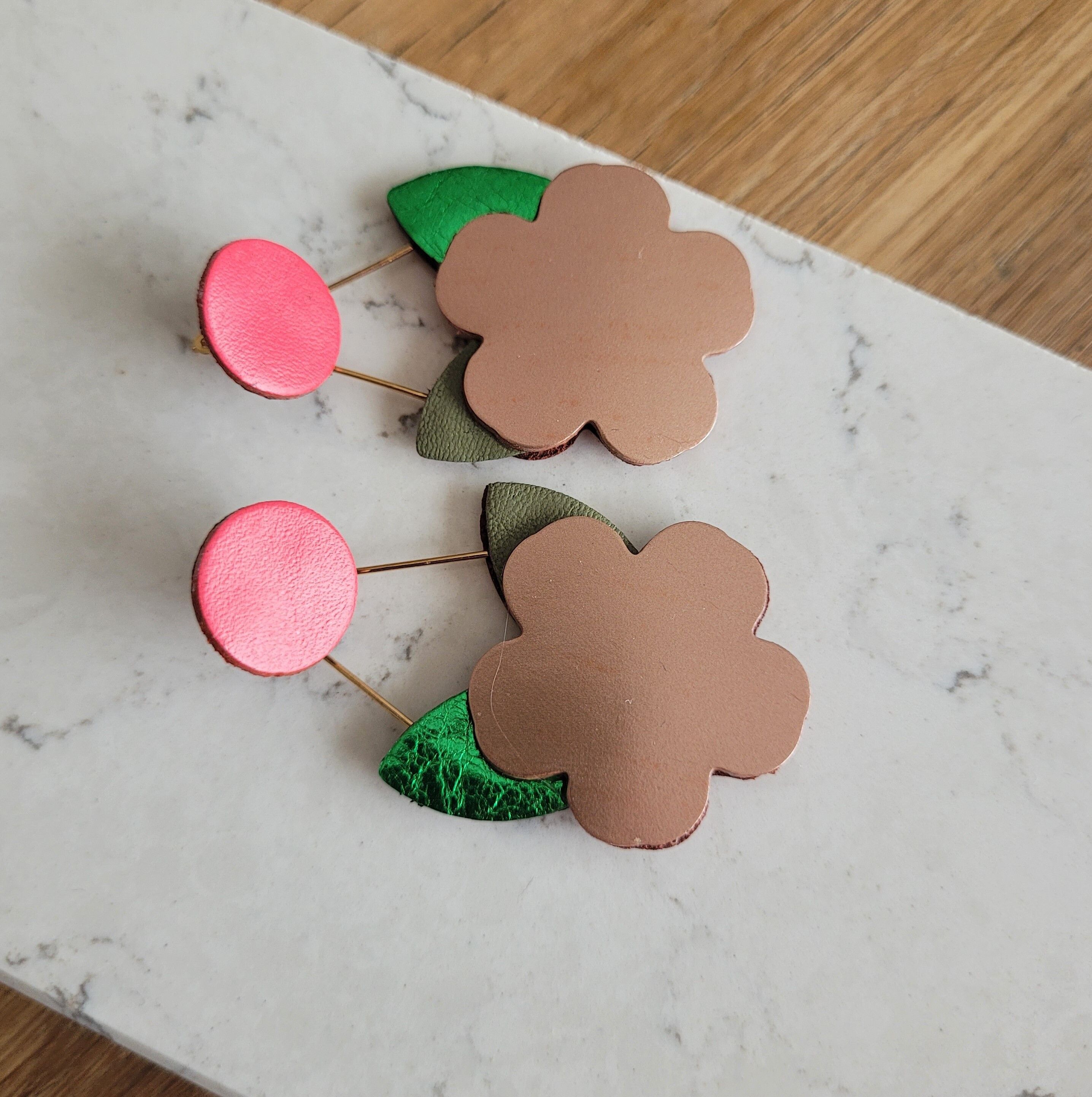 Rose gold recycled leather earrings