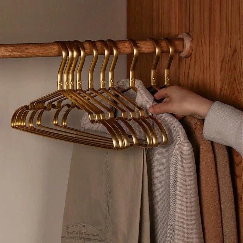 5/10 pcs Solid Matte Alloy Clothes Hangers │ Anti-Slip Metal Rack Wardrobe Organizer
