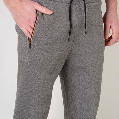 5671 Pantaloni da jogging in jacquard bicolore con dettagli in alcantara