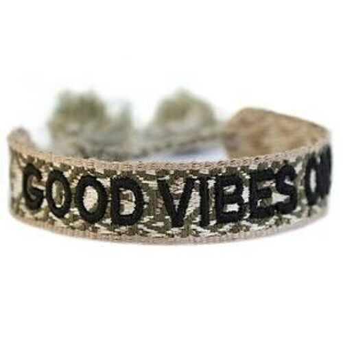 Geweven armband good vibes only army green