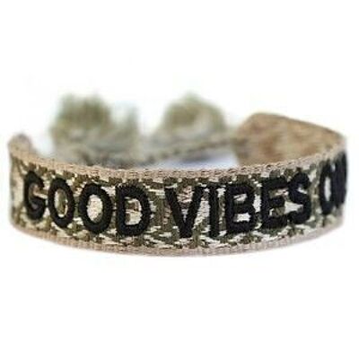 Woven bracelet good vibes only army green