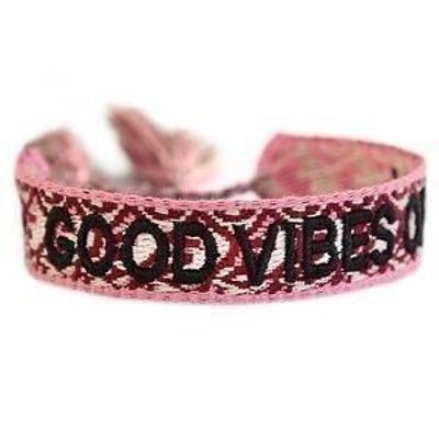 Geweven armband good vibes only wine red