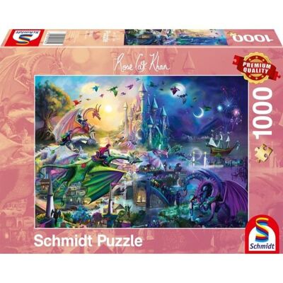 Course de dragons nocturne - Puzzle 1000 pièces - Rose Cat Khan