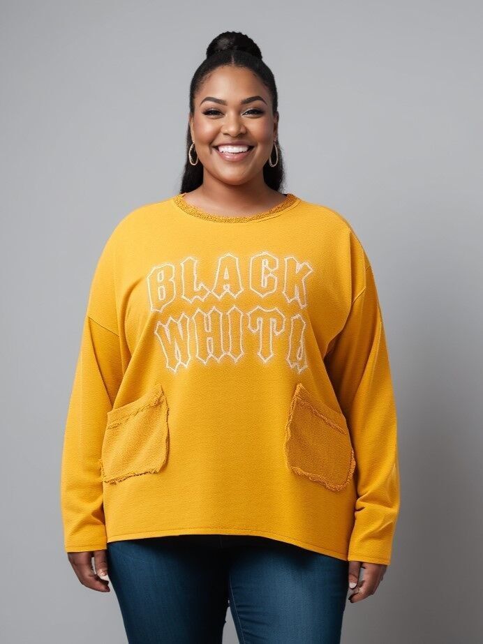 Gelbes T-Shirt mit Ripp-Effekt in Übergröße (T11721)