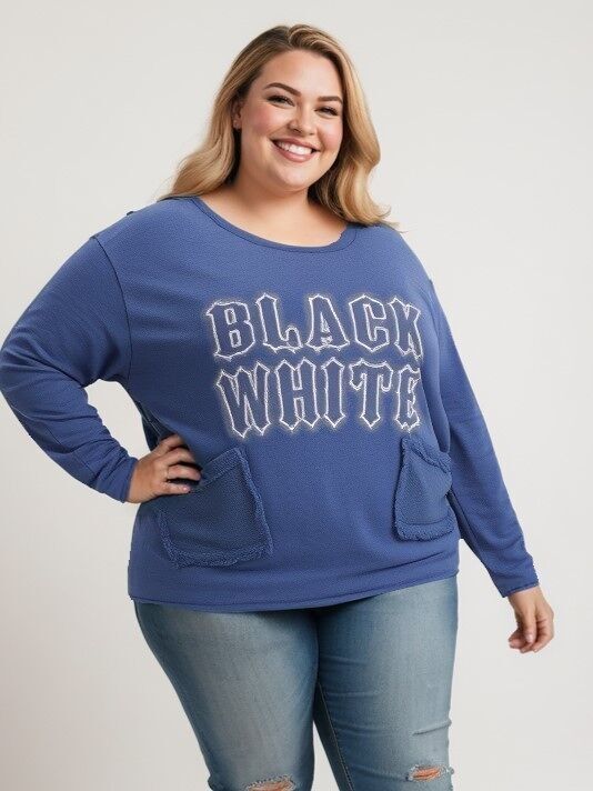 Blaues T-Shirt mit Ripp-Effekt in Übergröße (T11721)